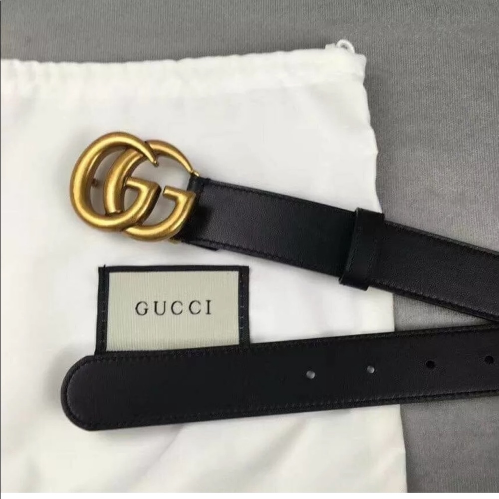 Authentic Gucci Belt GG Buckle Leather Black Belt